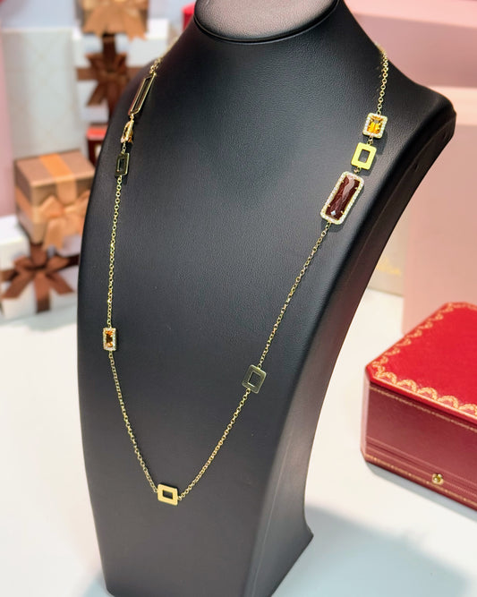 14k Yellow Gold Citrine Station Necklace