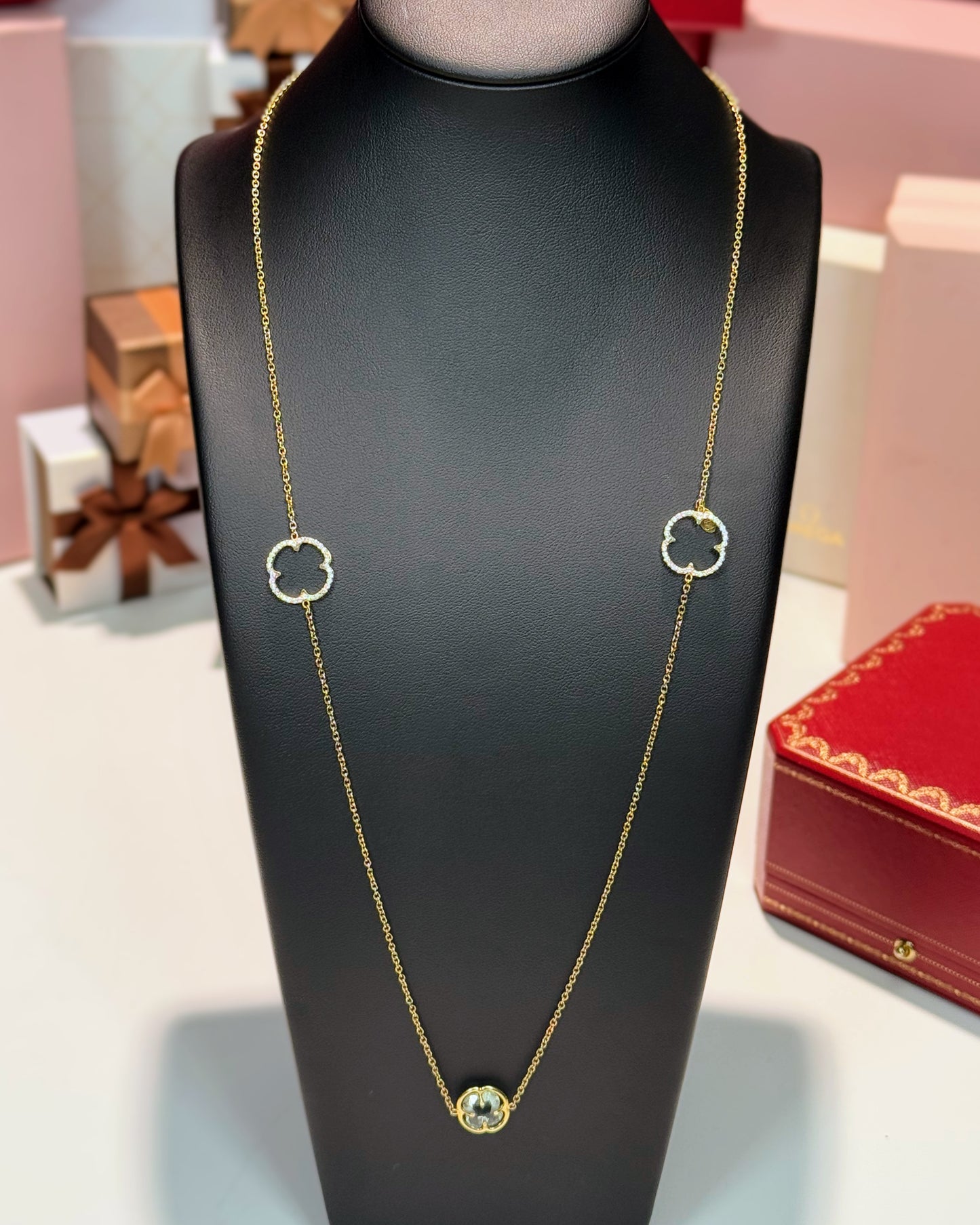 14k Yellow Gold Flower Sation Necklace
