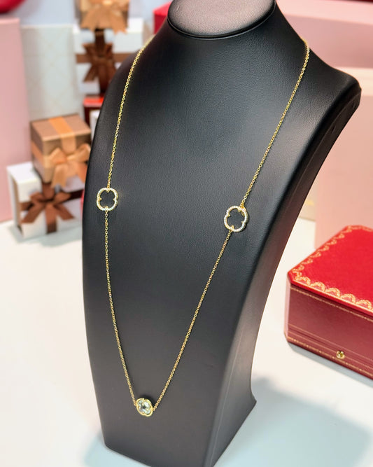 14k Yellow Gold Flower Sation Necklace