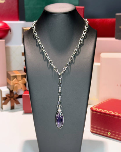 Amethyst Crown 14k White Gold Lariat Necklace