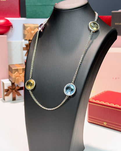 14k White Gold Colorstone Station Necklace