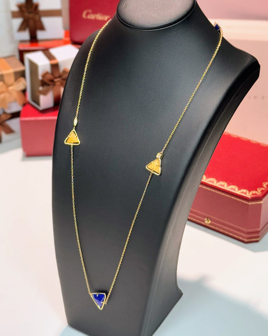 Triangle Lapis Lazuli 14k Yellow Gold Station Necklace