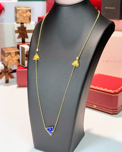 Triangle Lapis Lazuli 14k Yellow Gold Station Necklace
