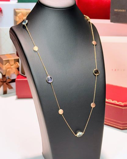 14k Rose Gold Assorted Colorstones Station Necklace