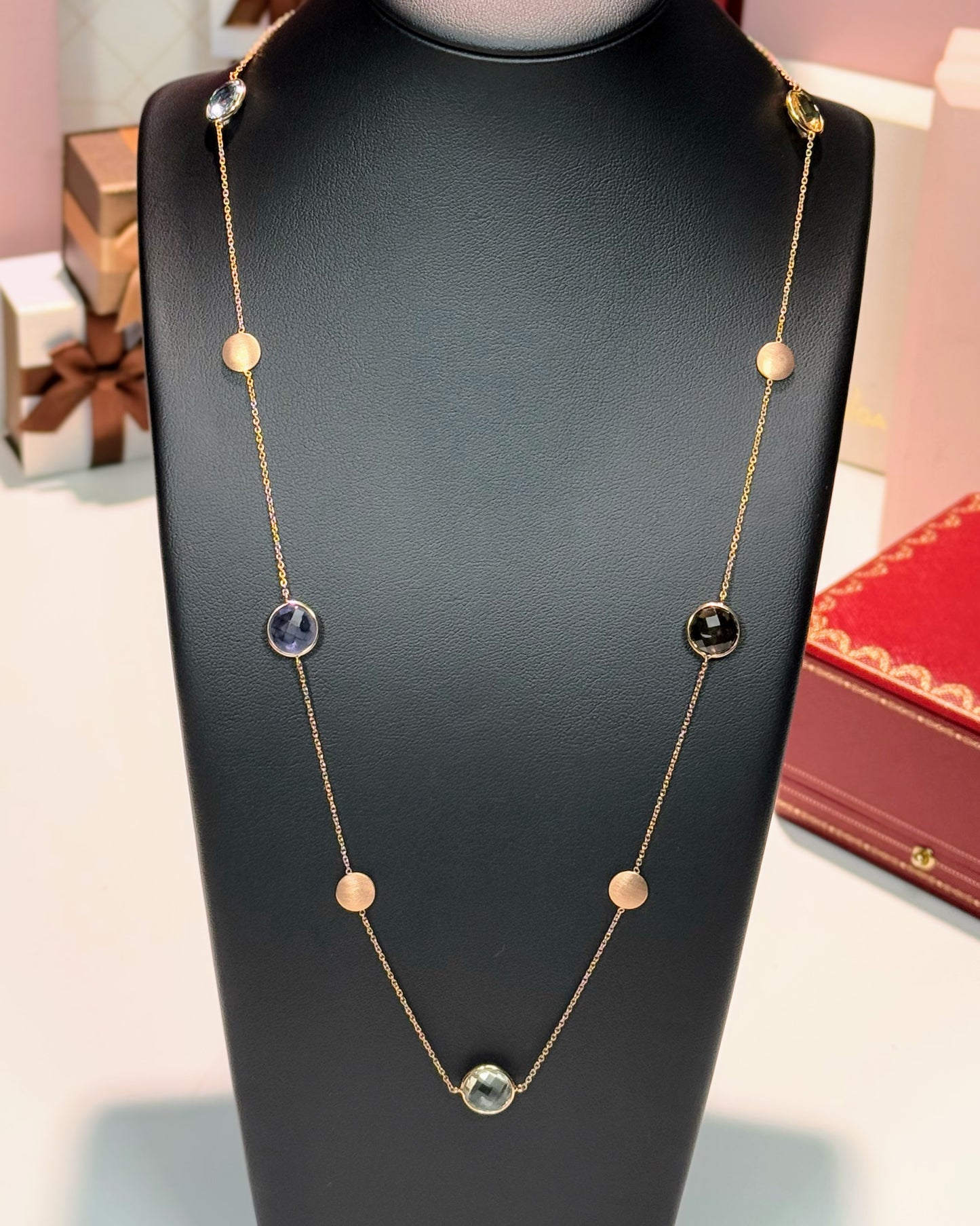 14k Rose Gold Assorted Colorstones Station Necklace