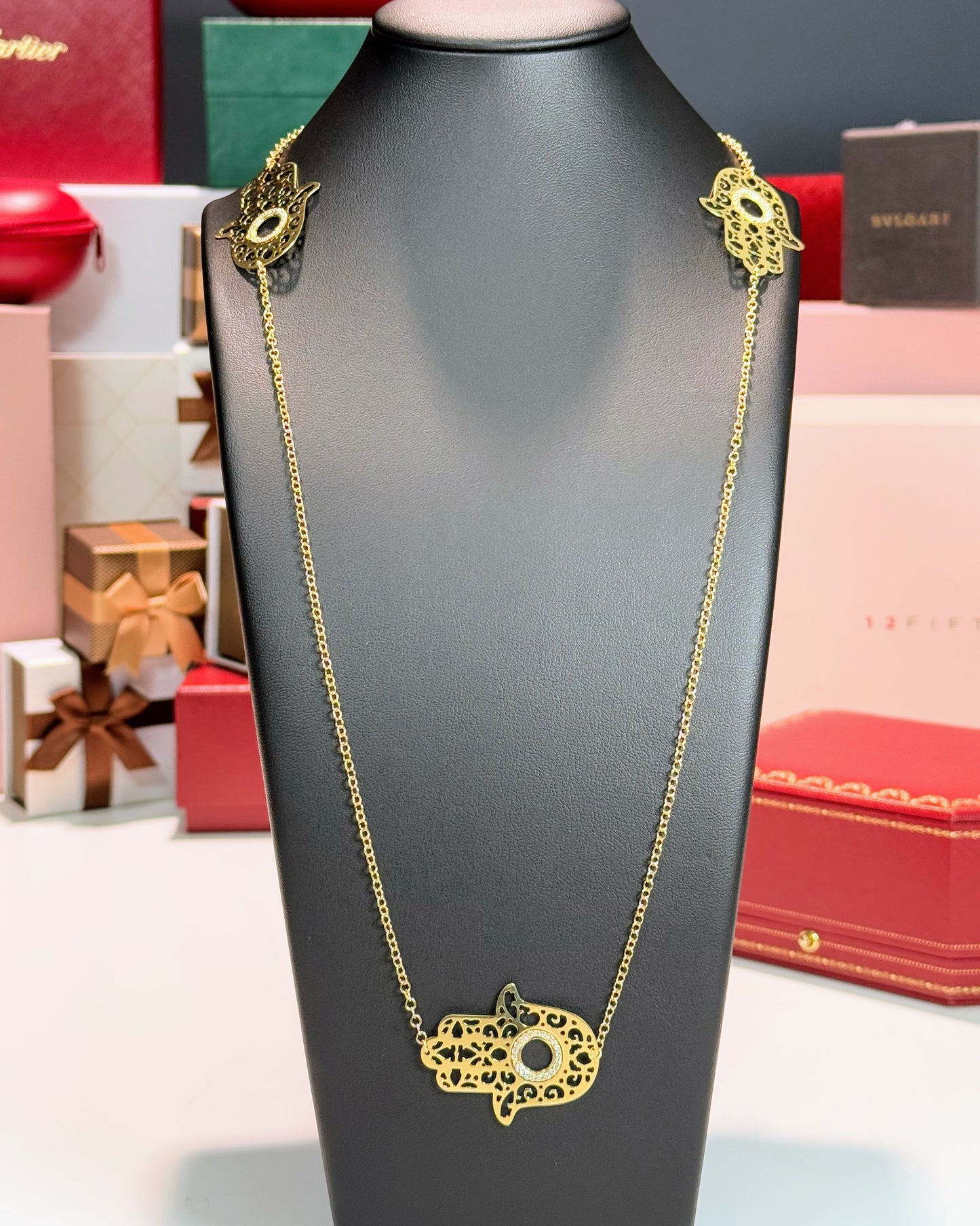 14k Yellow Gold Hand Station Necklace