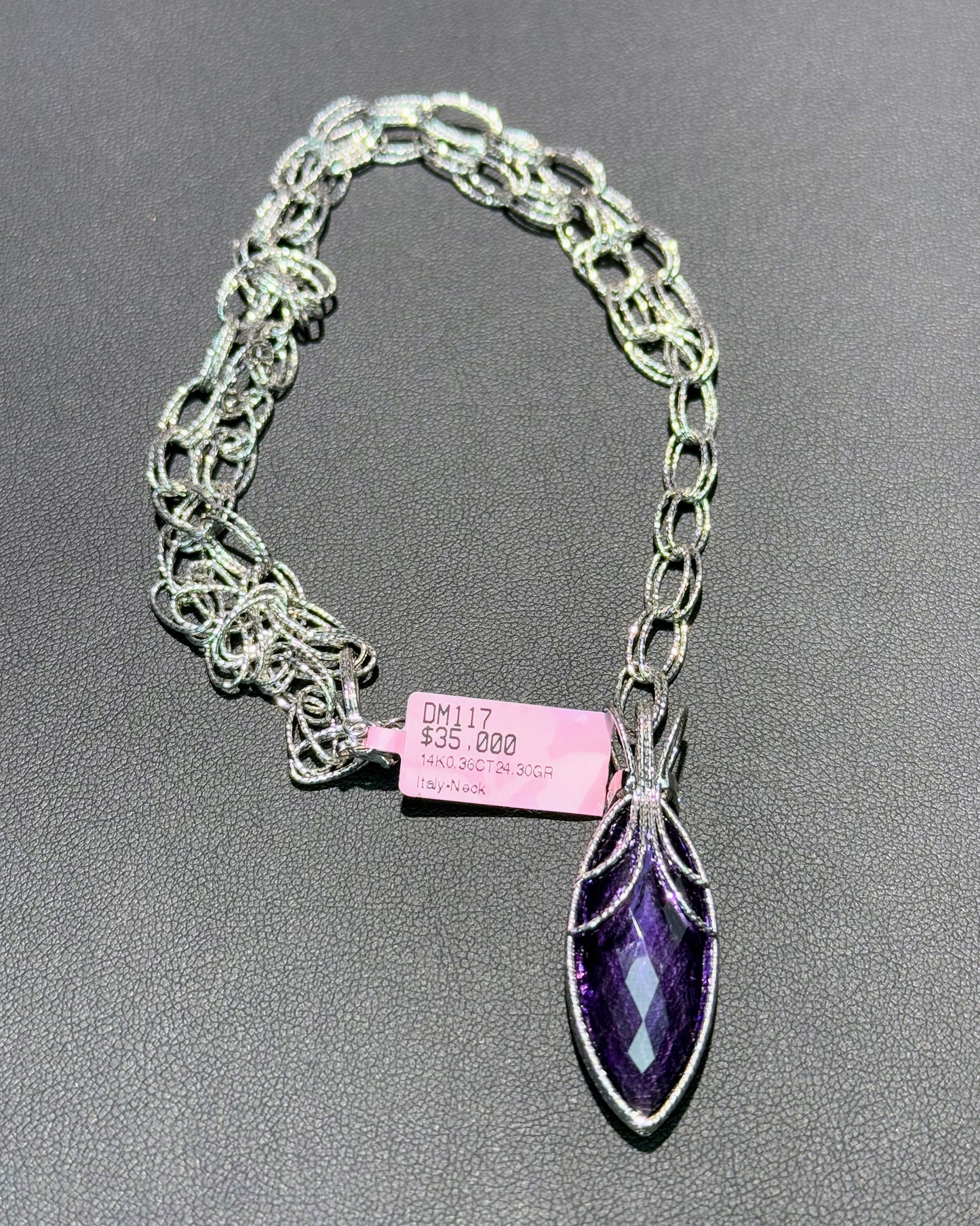Amethyst Crown 14k White Gold Lariat Necklace