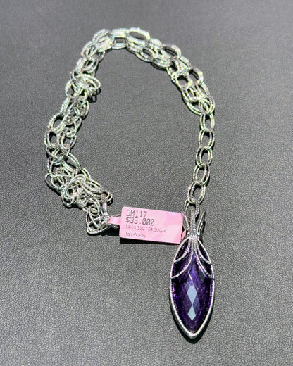 Amethyst Crown 14k White Gold Lariat Necklace
