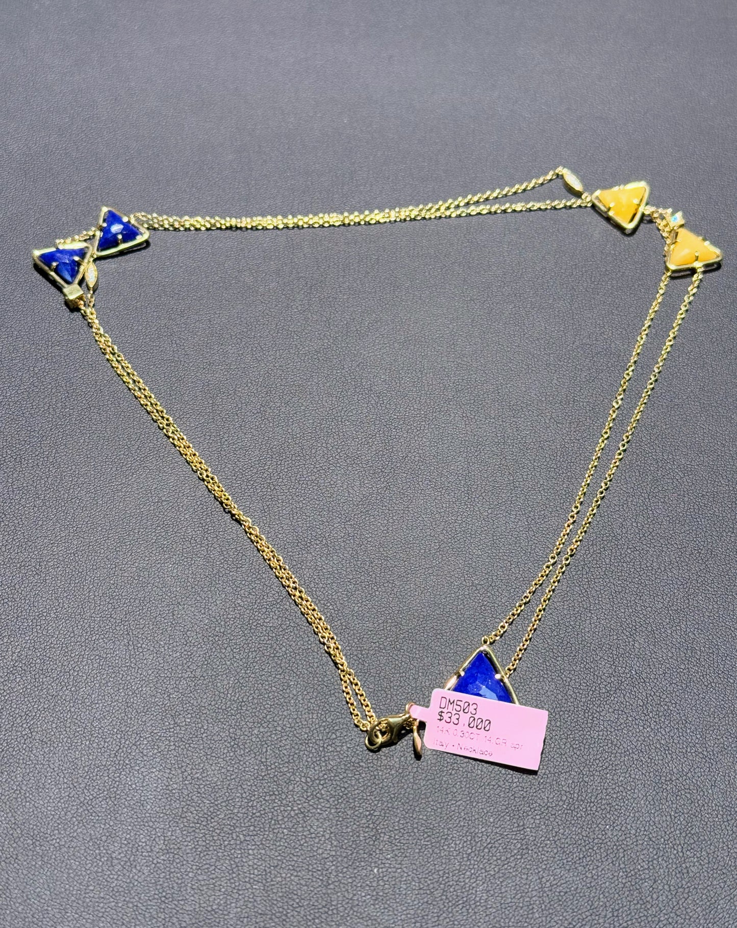 Triangle Lapis Lazuli 14k Yellow Gold Station Necklace