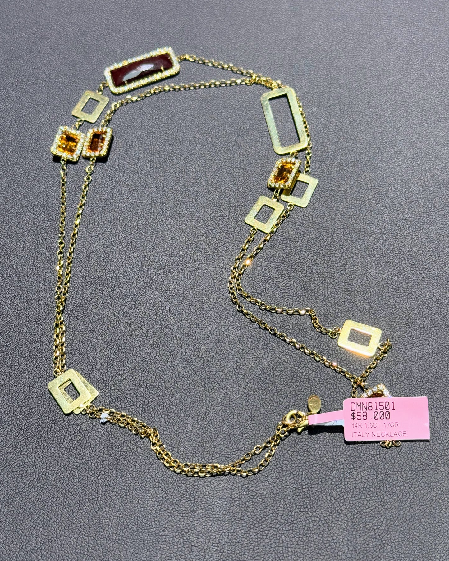 14k Yellow Gold Citrine Station Necklace