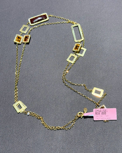 14k Yellow Gold Citrine Station Necklace