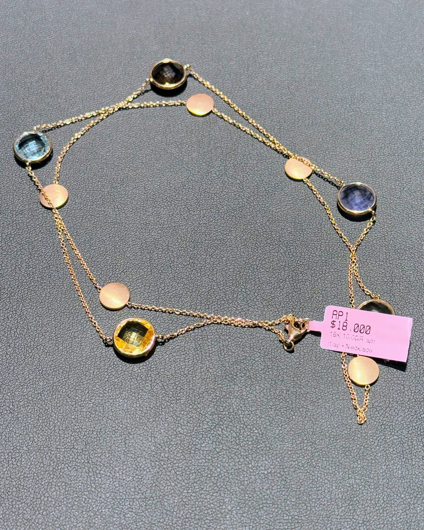14k Rose Gold Assorted Colorstones Station Necklace