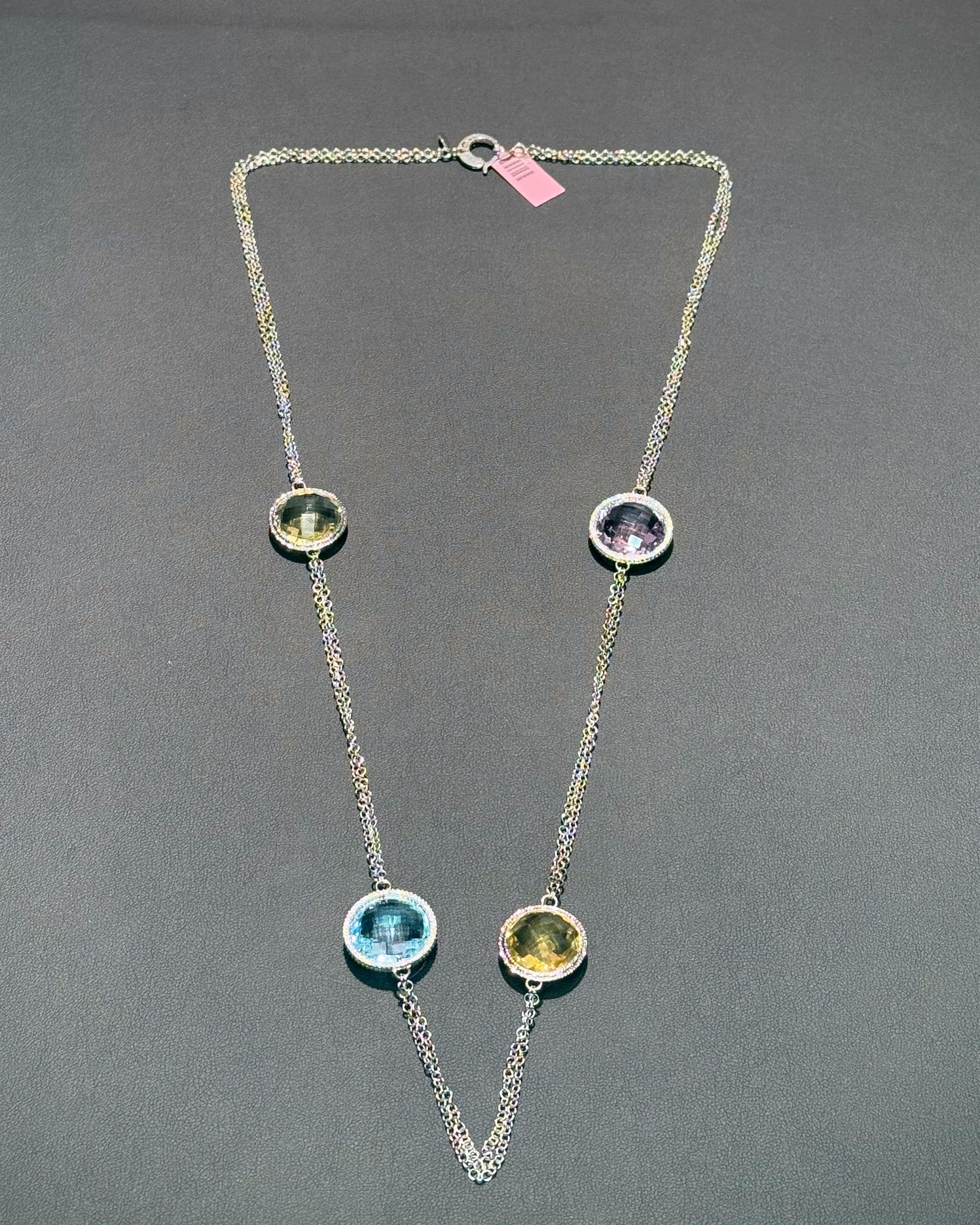 14k White Gold Colorstone Station Necklace