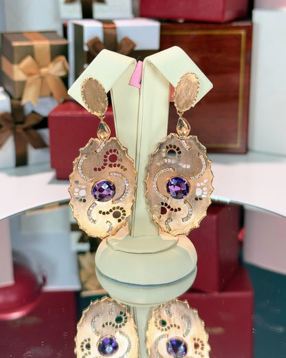 14k Rose Gold Amethyst Diamond Earrings