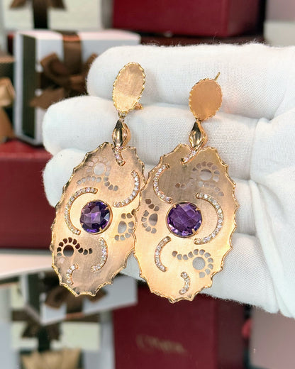 14k Rose Gold Amethyst Diamond Earrings