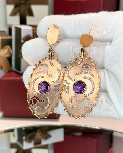 14k Rose Gold Amethyst Diamond Earrings