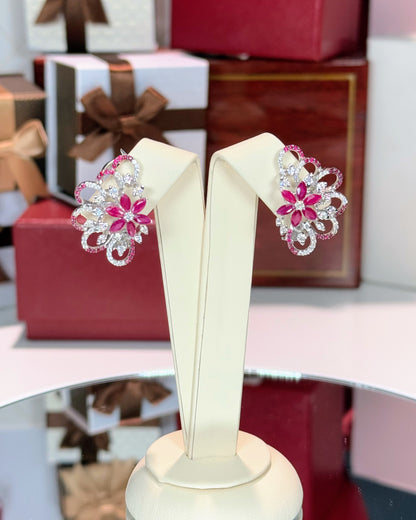 Diamond and Ruby 14k White Gold Earrings