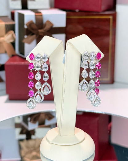 14k White Gold Raindrops Pink Sapphire and Diamond Earrings