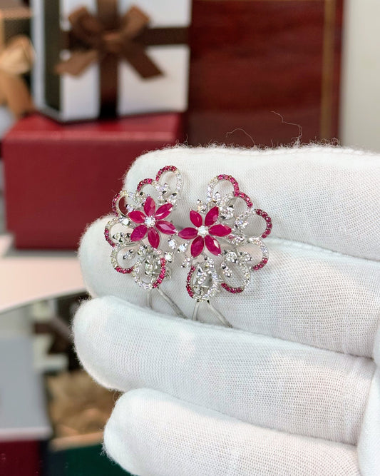 Diamond and Ruby 14k White Gold Earrings