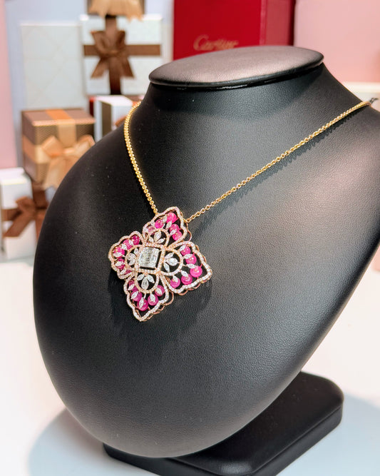 Diamond and Ruby Pendant 14k Rose Gold Necklace