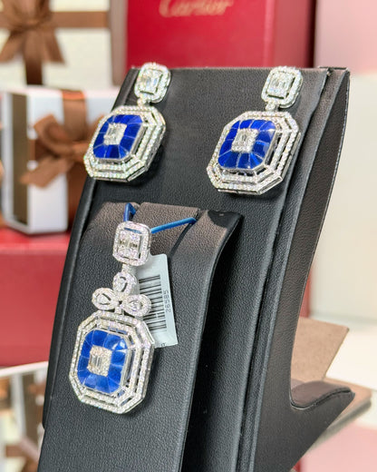 Invisible Setting Sapphire and Diamond 14k White Gold Pendant