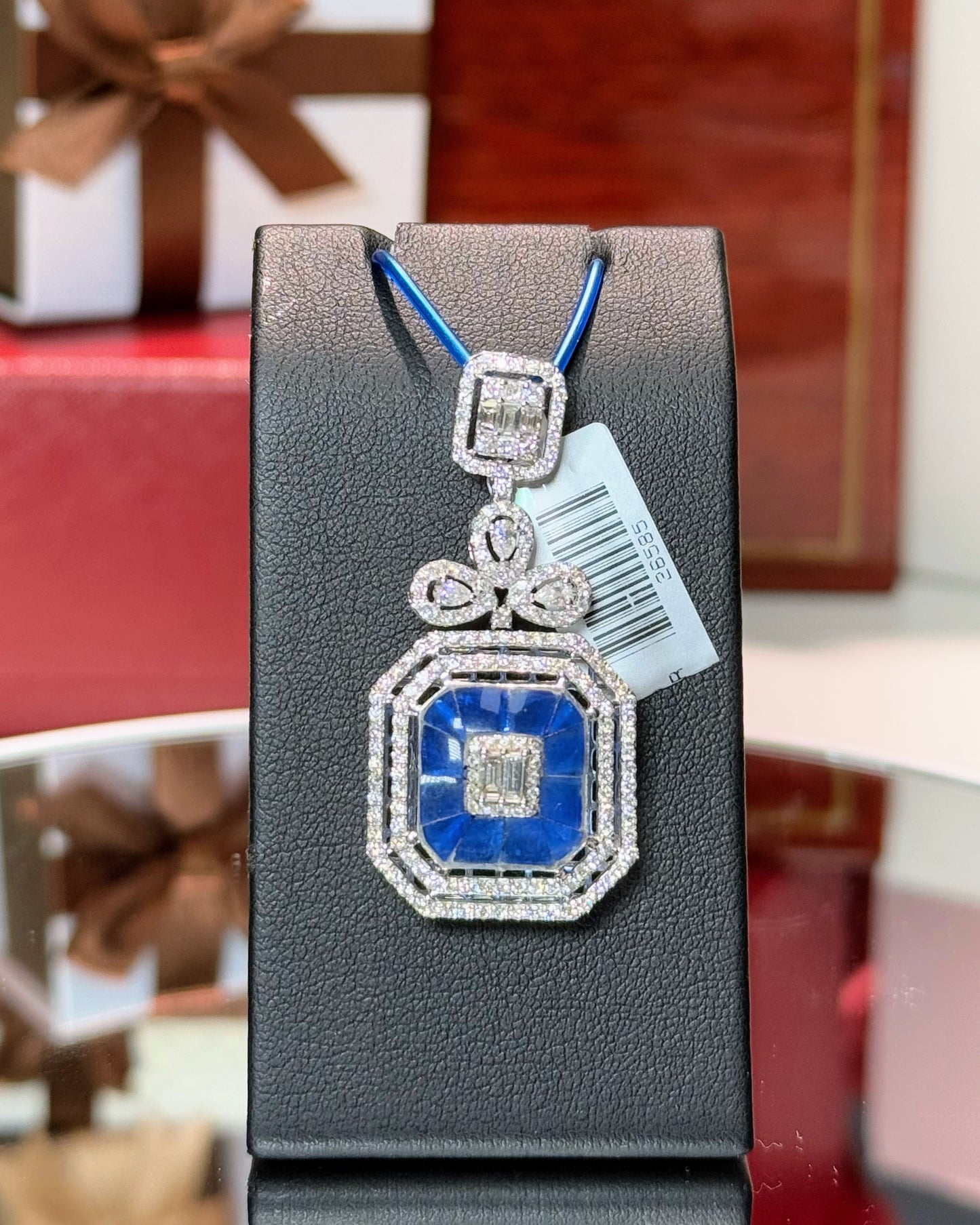 Invisible Setting Sapphire and Diamond 14k White Gold Pendant