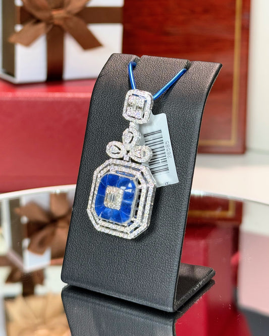 Invisible Setting Sapphire and Diamond 14k White Gold Pendant