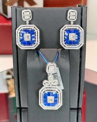 Invisible Setting Sapphire and Diamond 14k White Gold Pendant