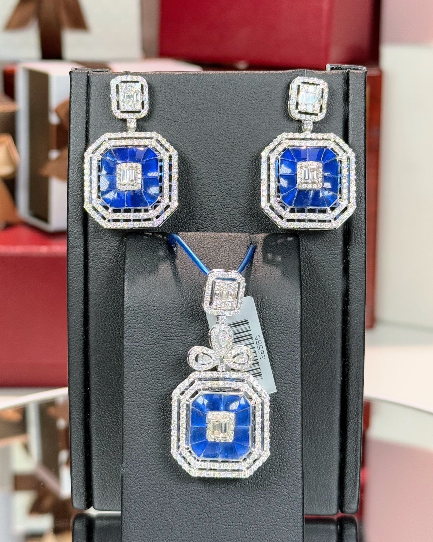 Invisible Setting Sapphire and Diamond 14k White Gold Pendant