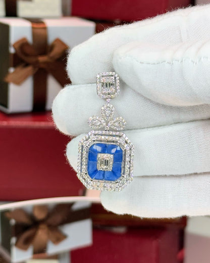 Invisible Setting Sapphire and Diamond 14k White Gold Pendant