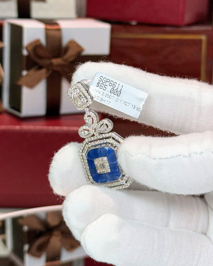 Invisible Setting Sapphire and Diamond 14k White Gold Pendant