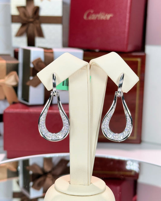 18k White Gold Raindrop Loop Diamond Earrings