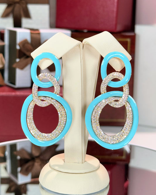 14k White Gold Diamond Enamel Earrings