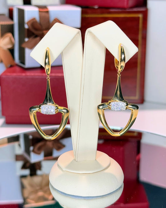 Shovel Design 14k Yellow Gold Diamond Earrings