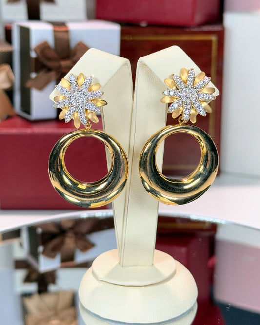 Flower and Donut 18k Yellow Gold Diamond Earrings