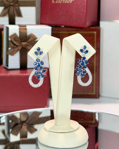 Floral Sapphire and Diamond 14k White Gold Earrings