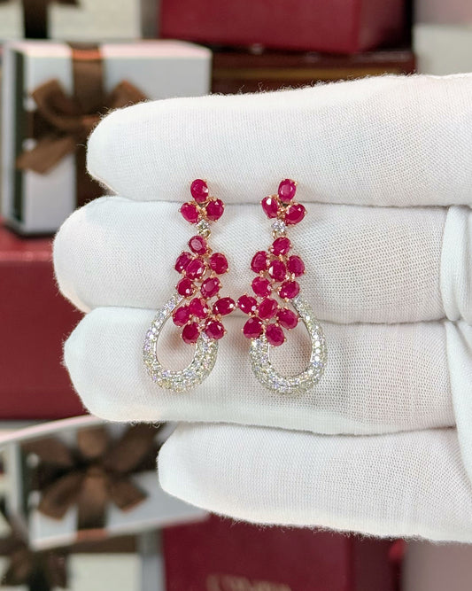 Floral Ruby and Diamond 14k Rose Gold Earrings