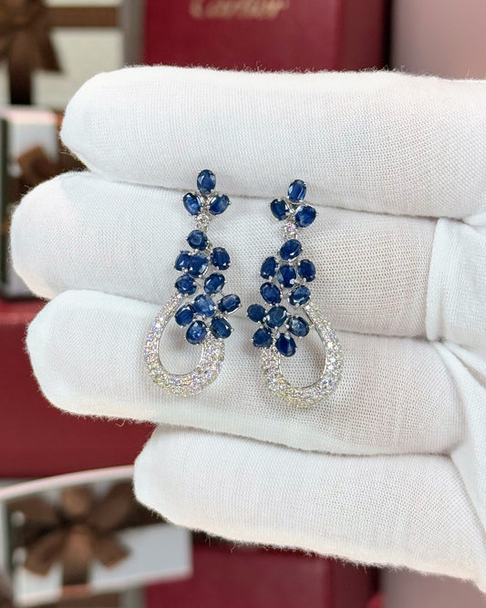 Floral Sapphire and Diamond 14k White Gold Earrings