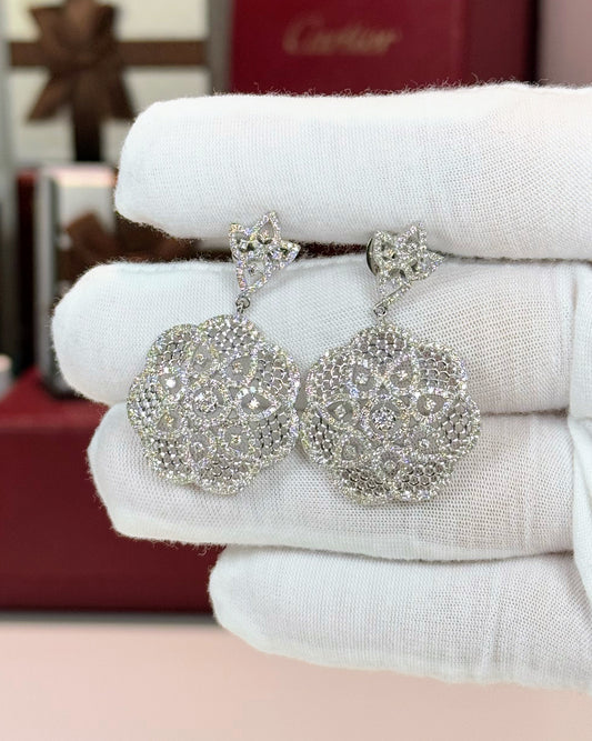 14k White Gold Flower Diamond Earrings