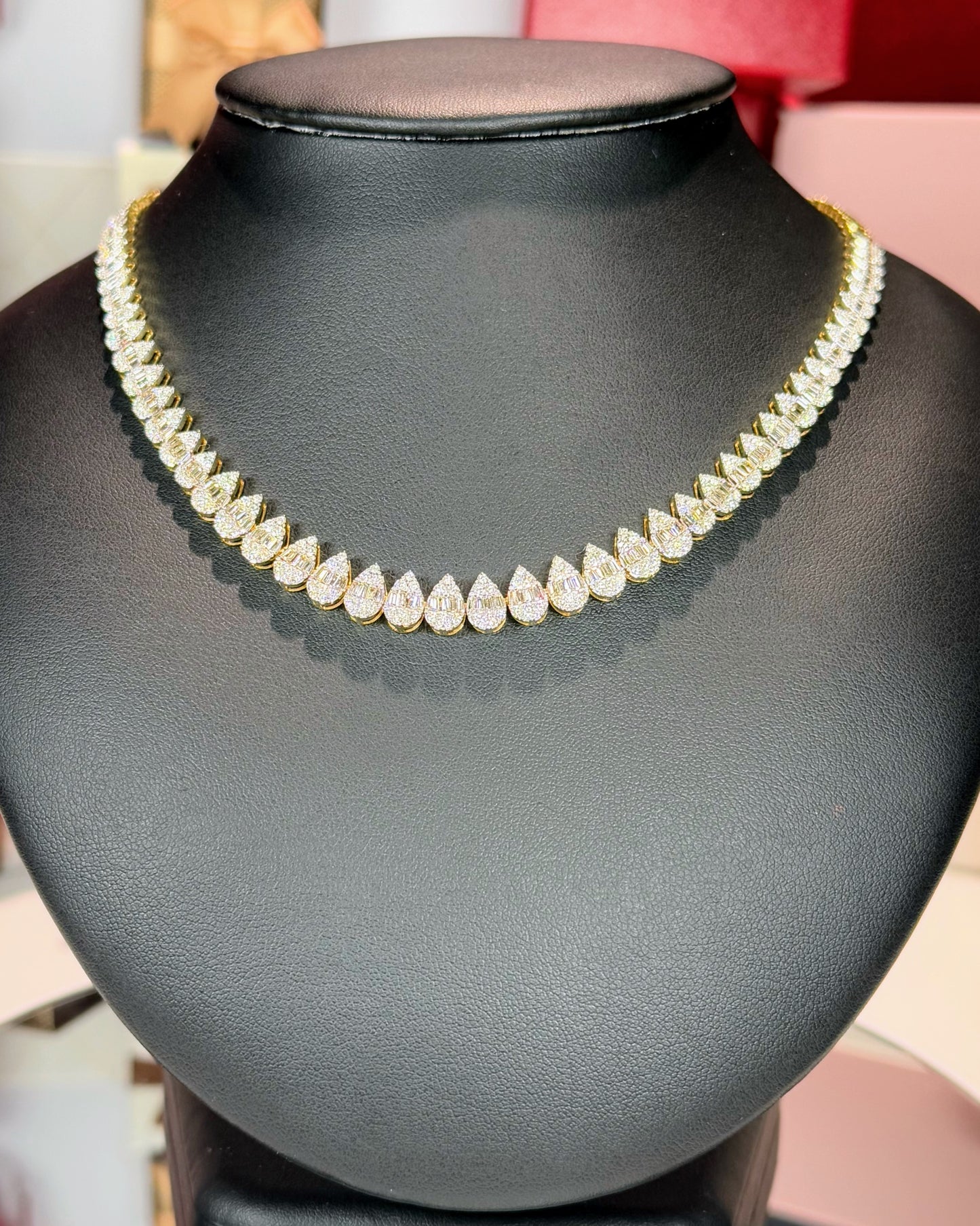14k Yellow Gold Raindrop Tennis Necklace