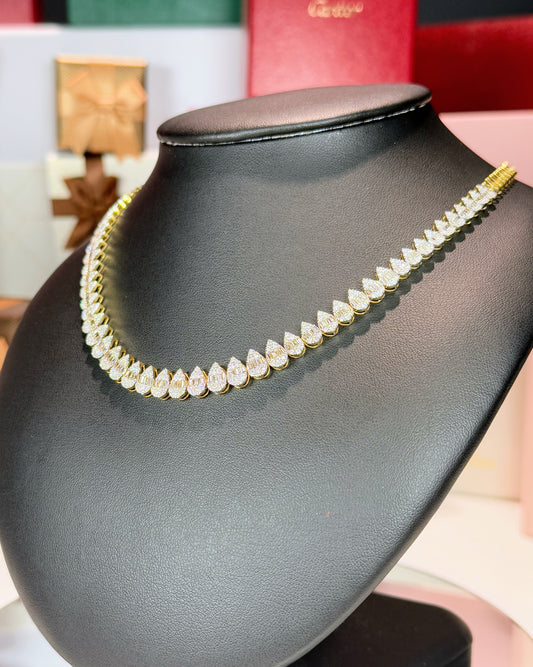 14k Yellow Gold Raindrop Tennis Necklace