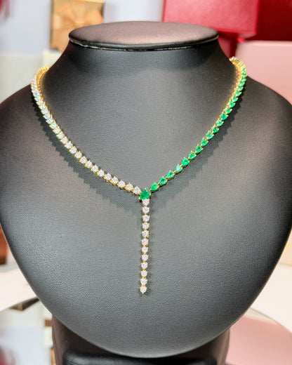 14k Yellow Gold Emerald and Diamond Lariat Necklace