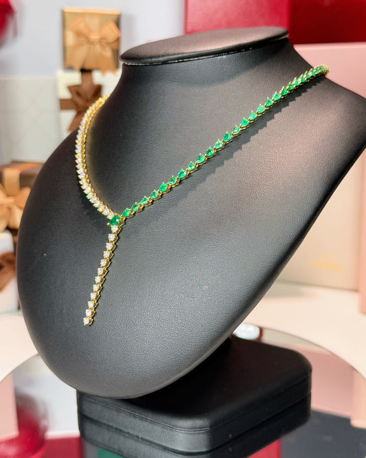 14k Yellow Gold Emerald and Diamond Lariat Necklace