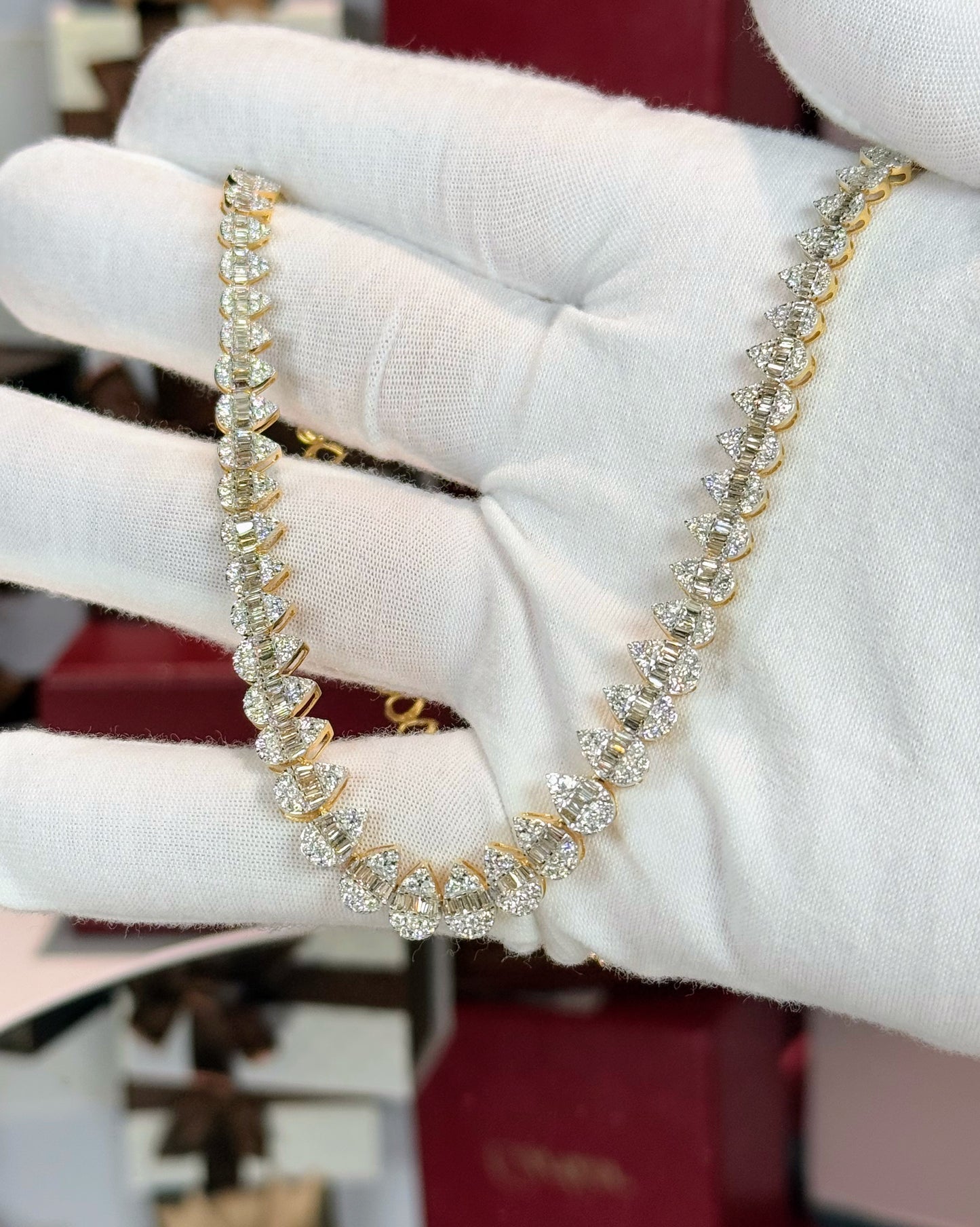 14k Yellow Gold Raindrop Tennis Necklace