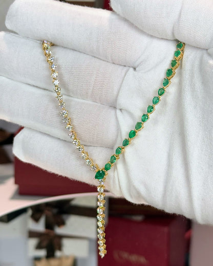 14k Yellow Gold Emerald and Diamond Lariat Necklace