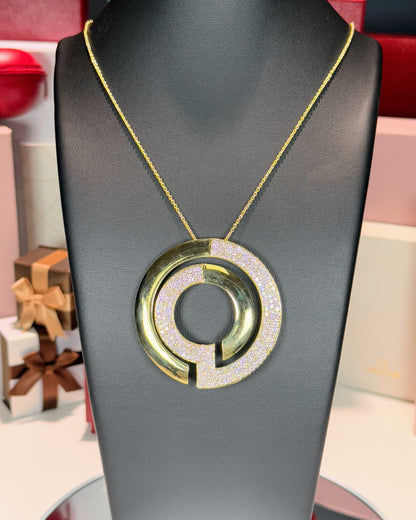 14k Yellow Gold Circle Maze Pendant Necklace