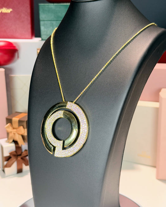 14k Yellow Gold Circle Maze Pendant Necklace