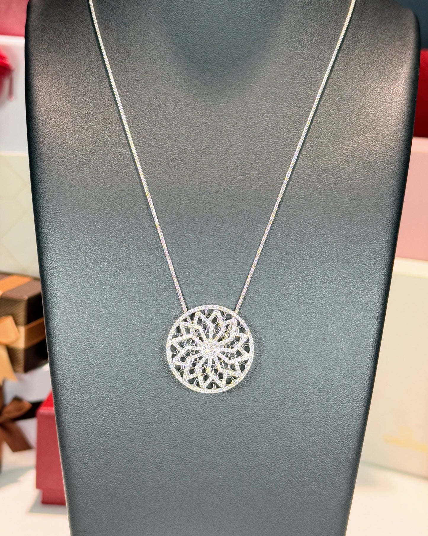 14k White Gold Rotating Ninja Star Diamond Pendant Necklace