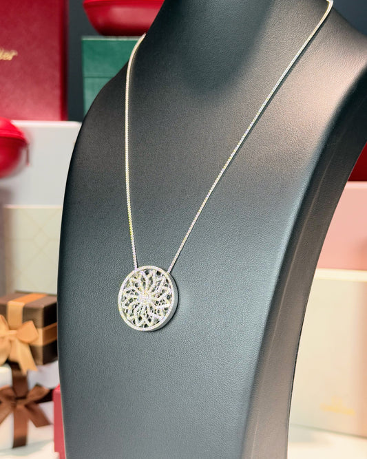 14k White Gold Rotating Ninja Star Diamond Pendant Necklace