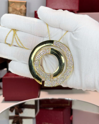 14k Yellow Gold Circle Maze Pendant Necklace